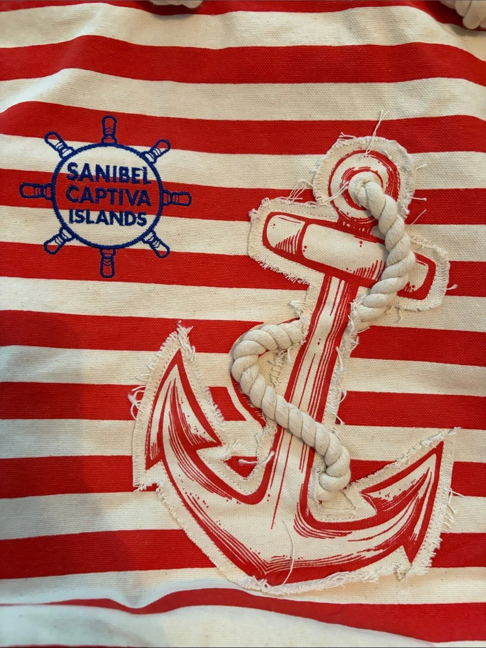 Striped Nautical Anchor Tote Bag - Red & Cream